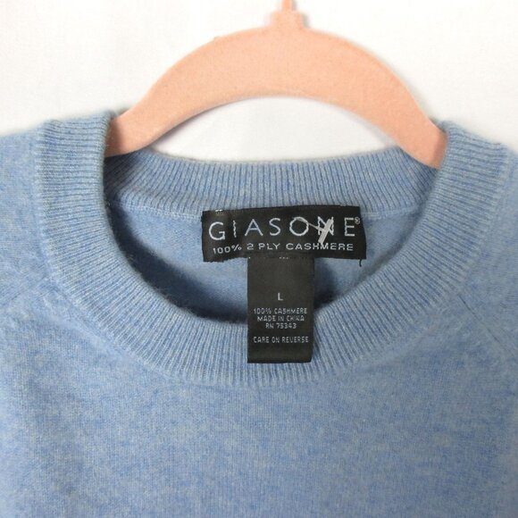 GIASONE 100% 2-PLY CASHMERE Light Blue Sweater Size L Luxury Classic Ivy League - Picture 5 of 6
